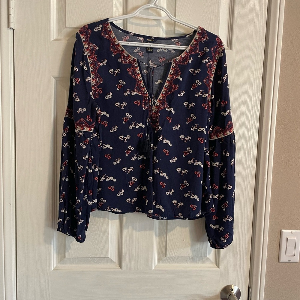 Forever 21 Navy Floral Blouse